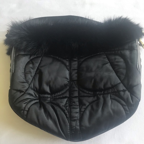 Handbags - Coach satin handbag with fur trim